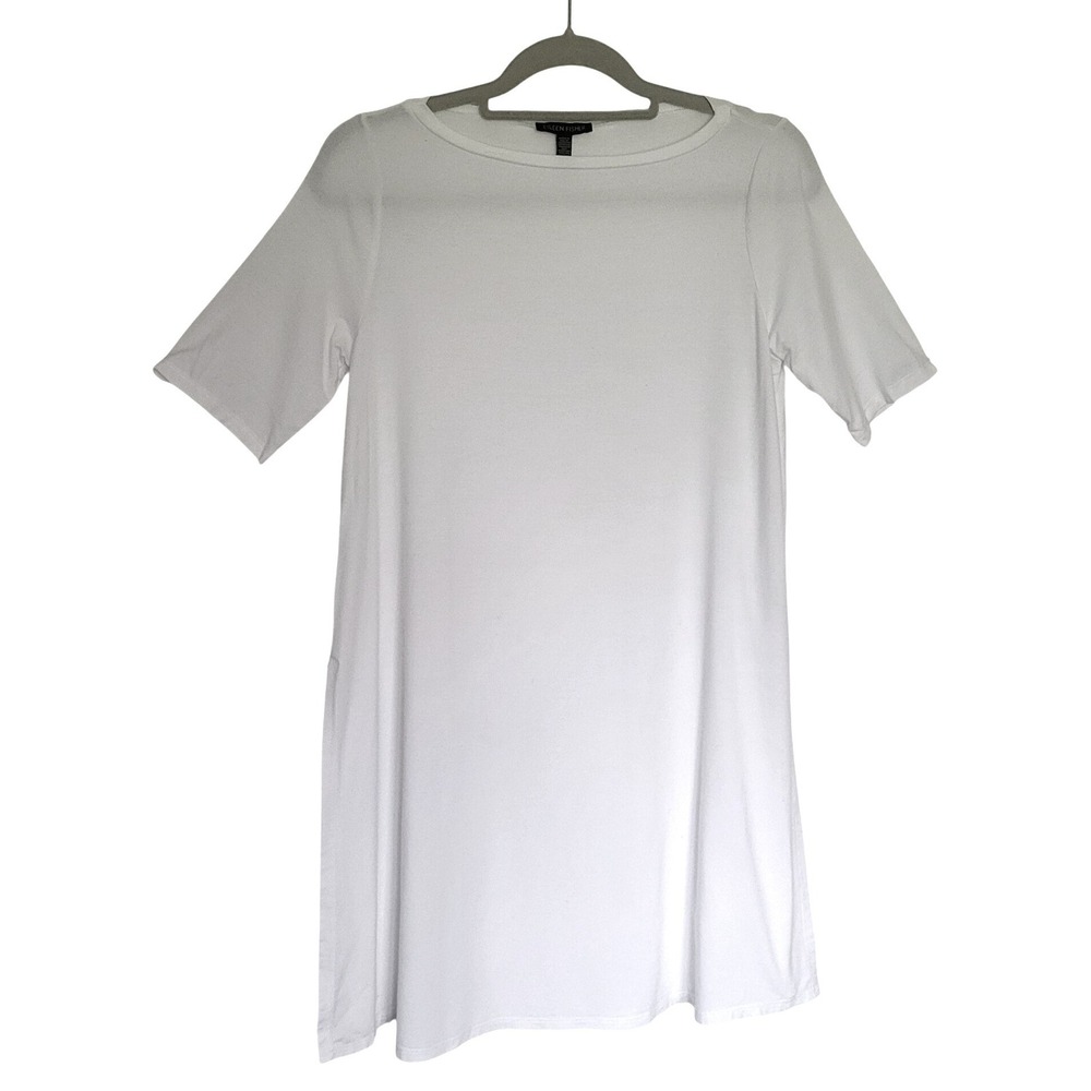 Eileen Fisher White Tunic Dress Top‎ XS Tencel